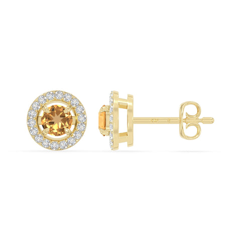 natural citrine halo stud earrings in yellow gold vermeil 