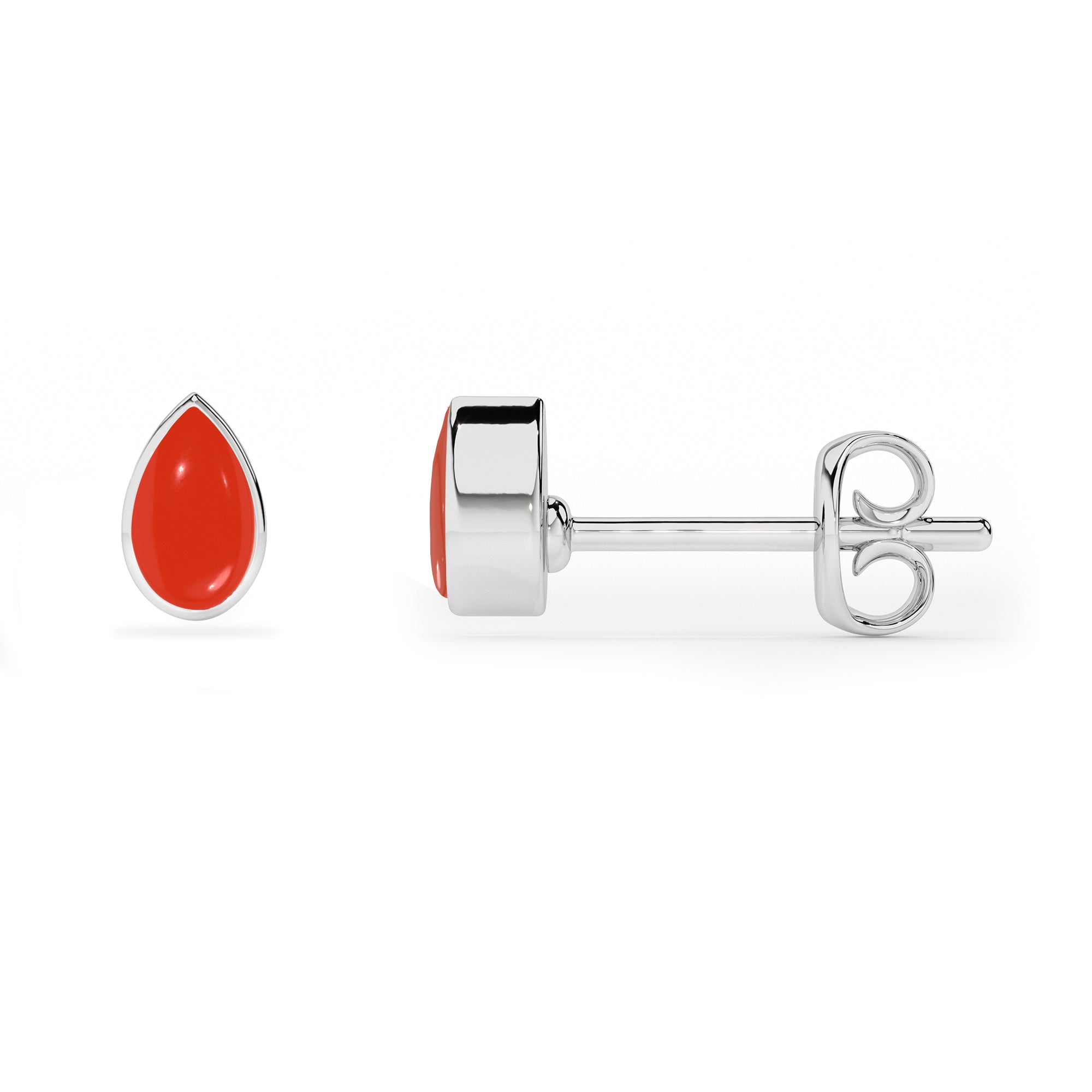 natural red coral pear shape stud earrings