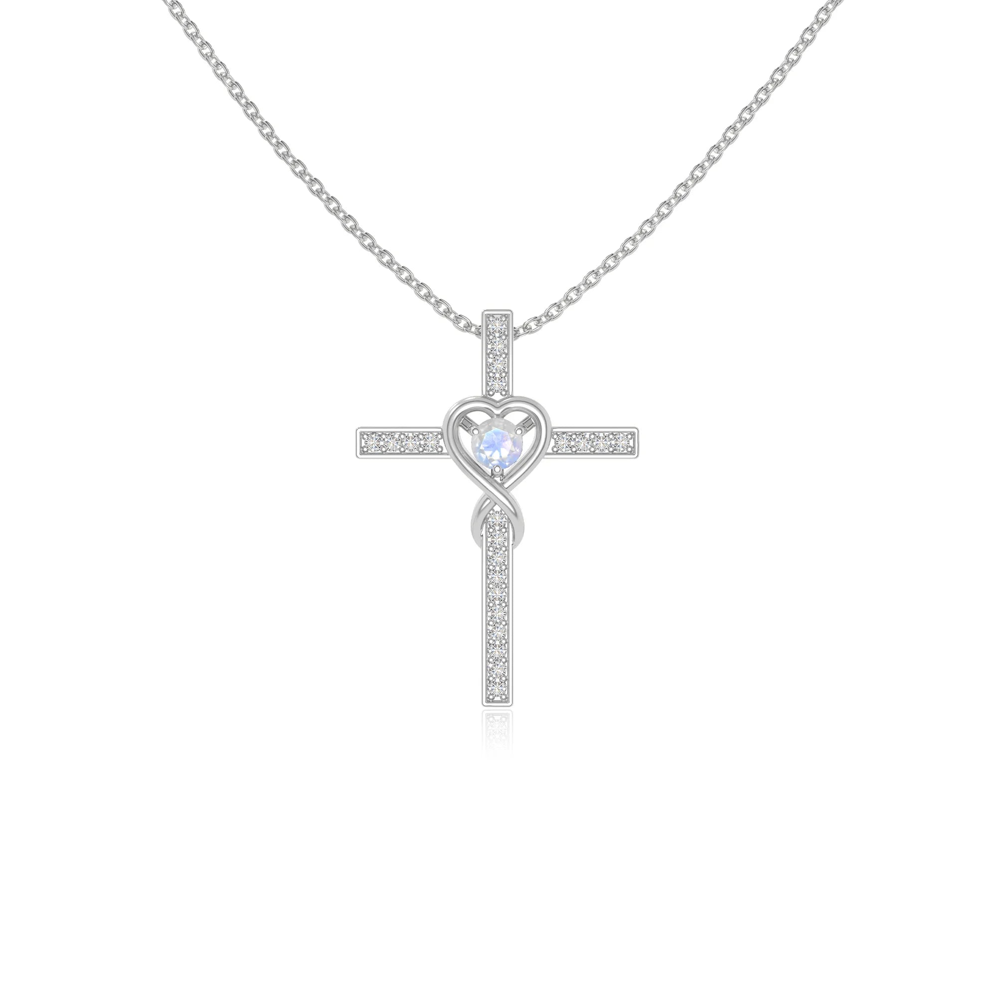 rainbow moonstone infinity cross necklaces in sterling silver 