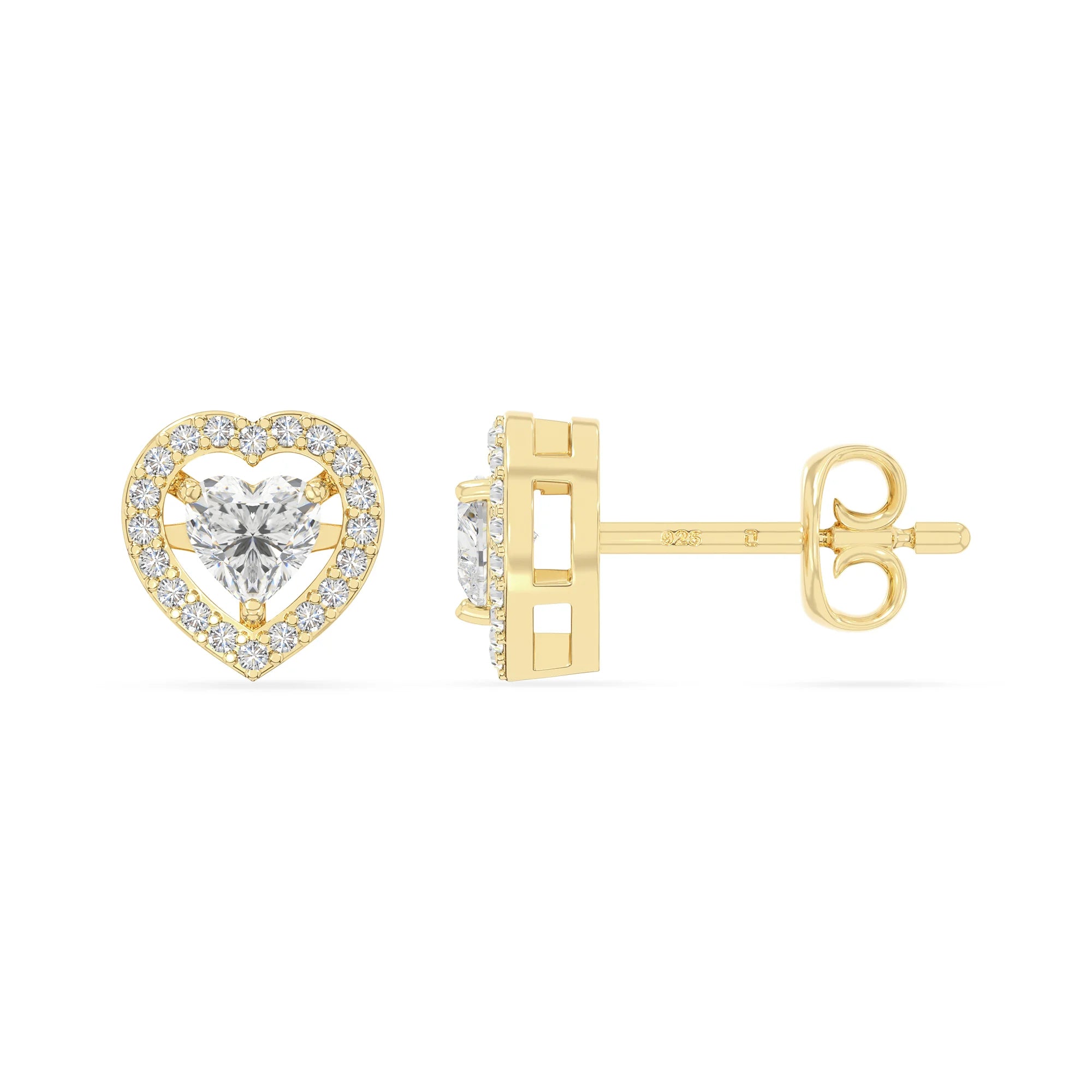 moissanite halo stud earrings in yellow gold vermeil 