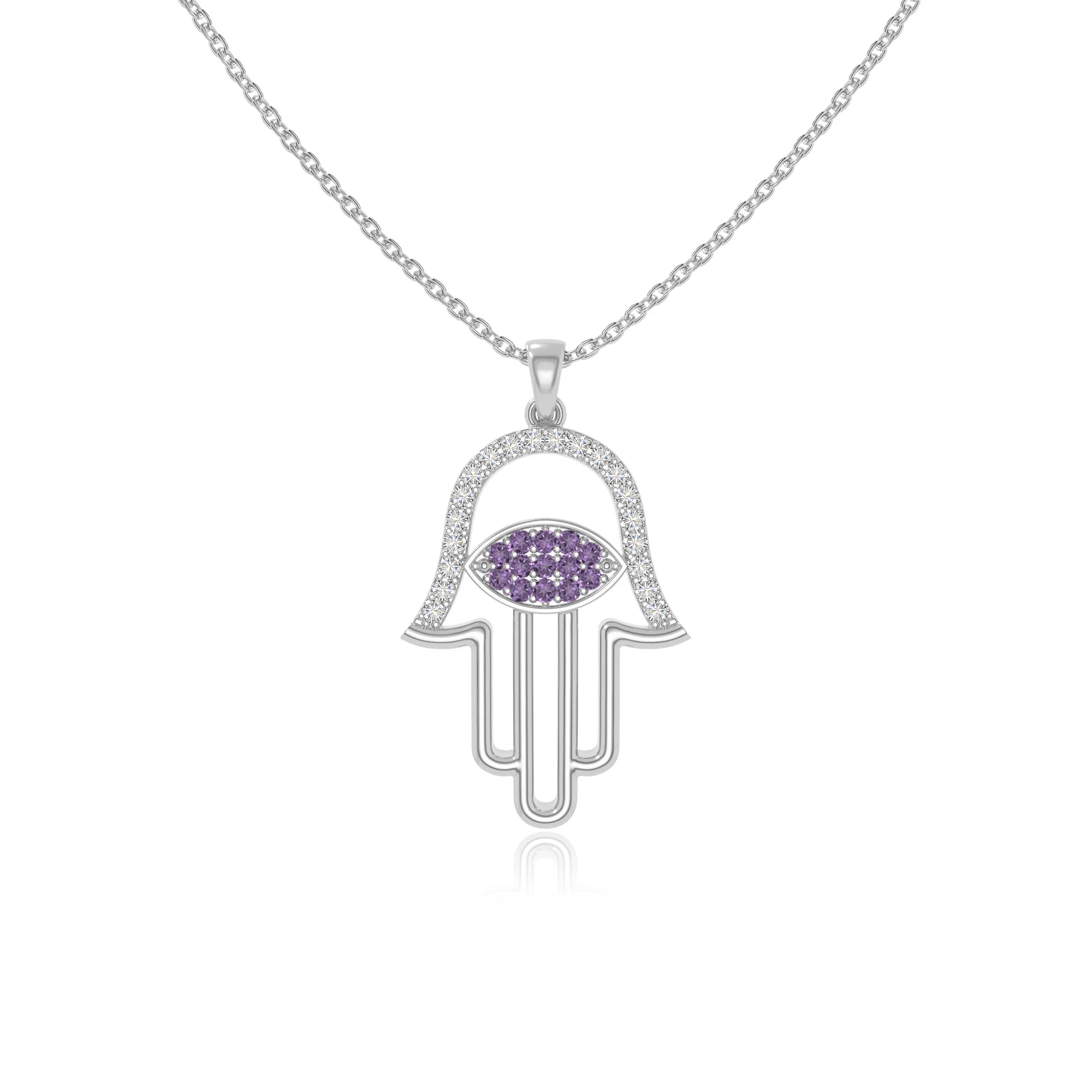 natural amethyst evil eye hamsa hand necklaces in sterling silver 