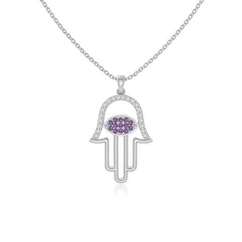 natural amethyst evil eye hamsa hand necklaces in sterling silver 
