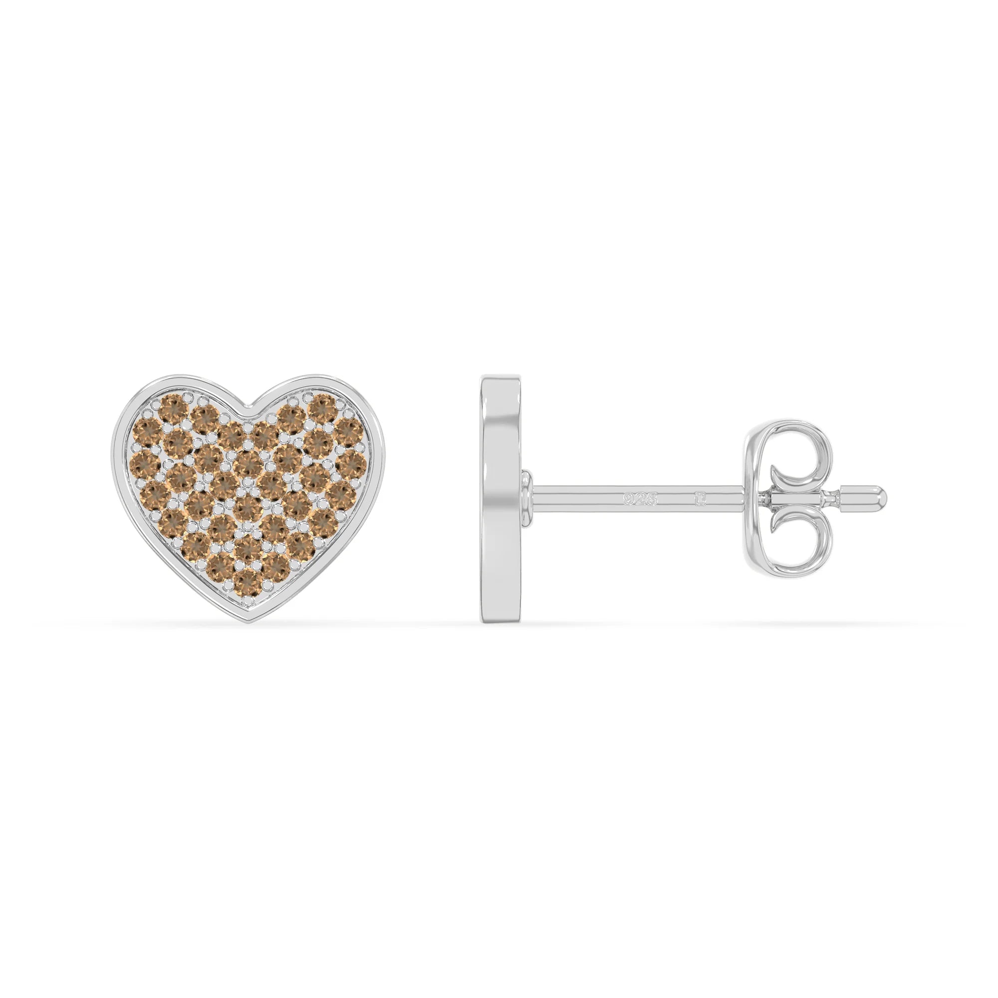 natural citrine heart stud earrings in sterling silver 
