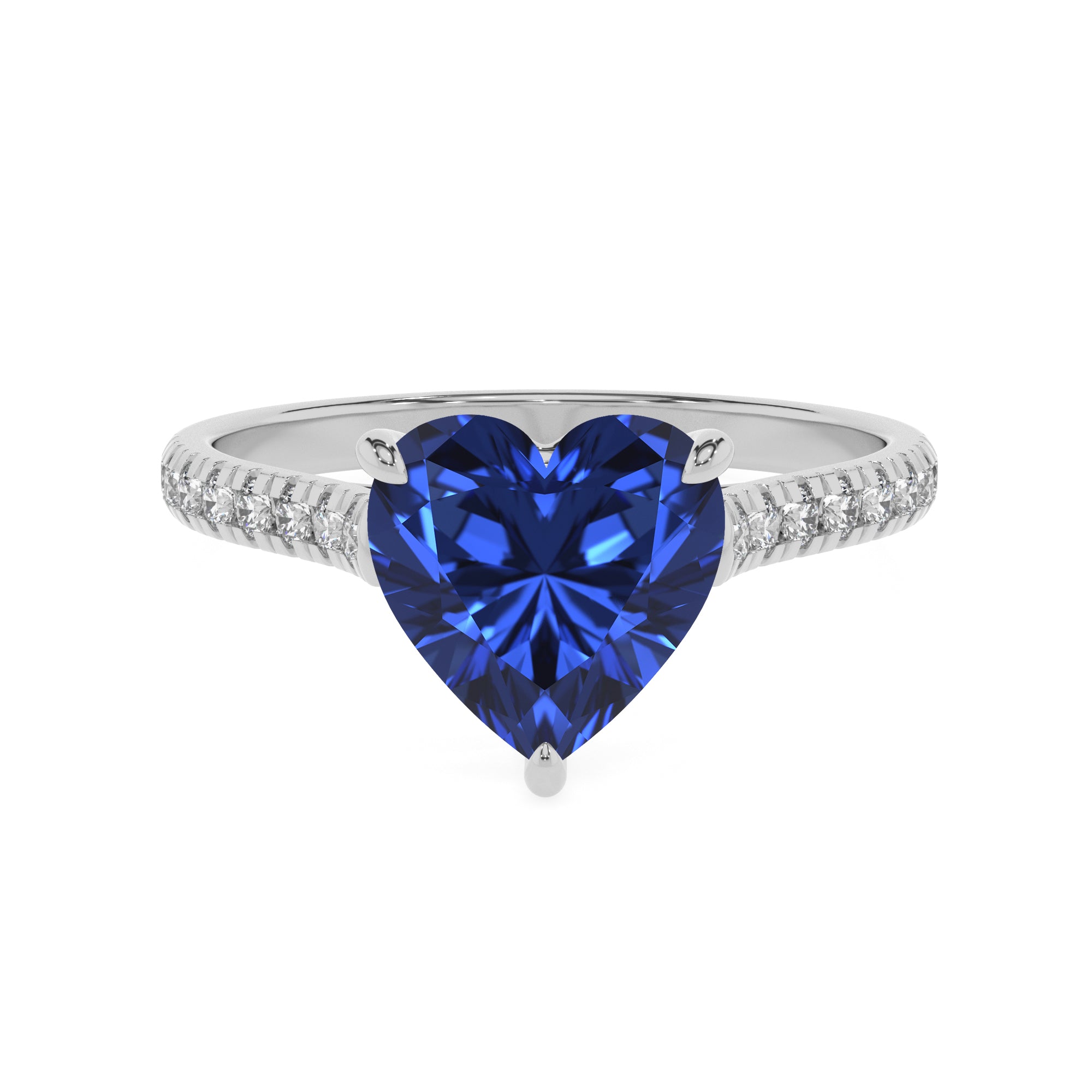 lab-grown blue-sapphire heart half eterity solitaire engagement ring