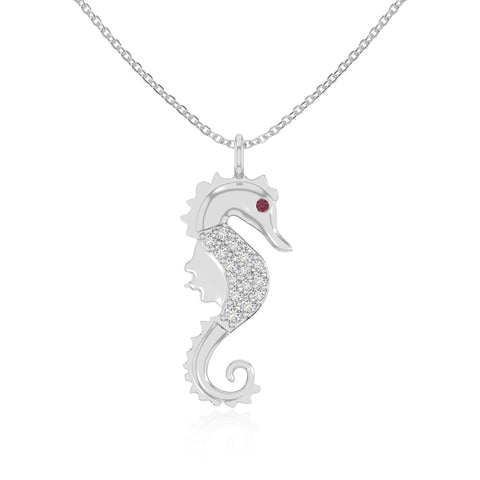 natural ruby sea horse necklaces in sterling silver 