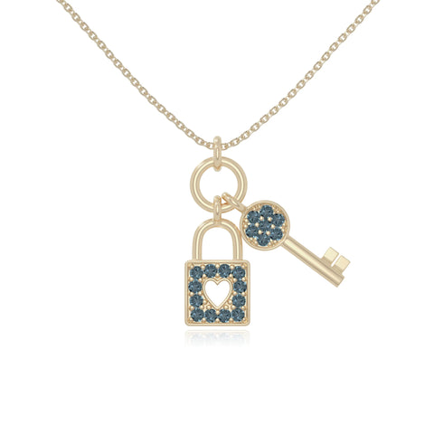 natural london-blue-topaz lock & key necklaces in yellow gold vermeil 