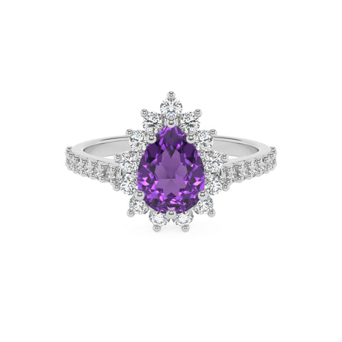 lab grown amethyst pear half eterity halo solitaire engagement ring