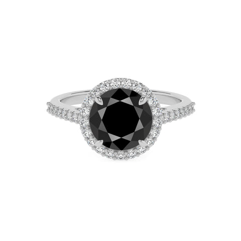 natural black-onyx round half eterity halo solitaire engagement ring