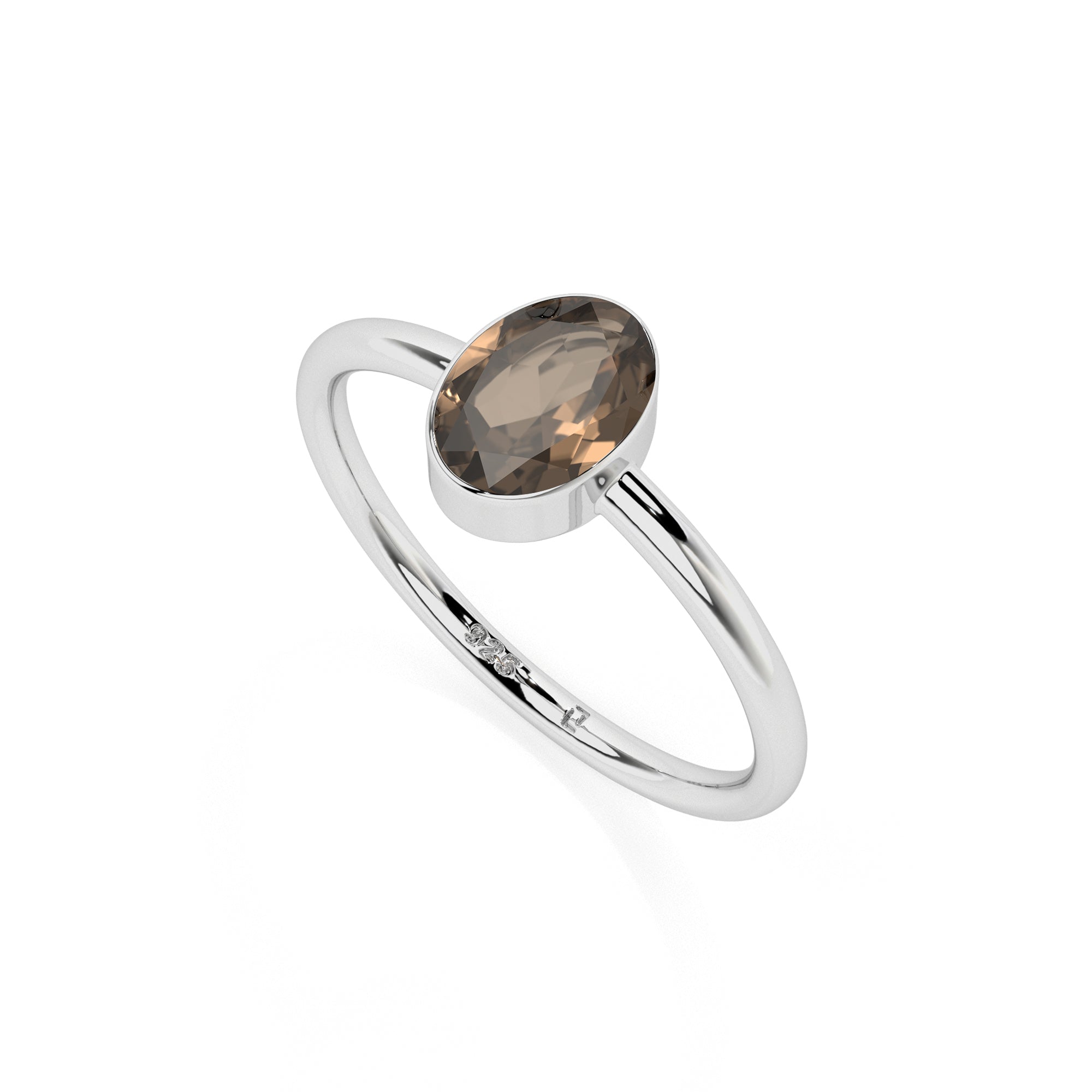 smoky quartz oval cut stackable bezel-set ring