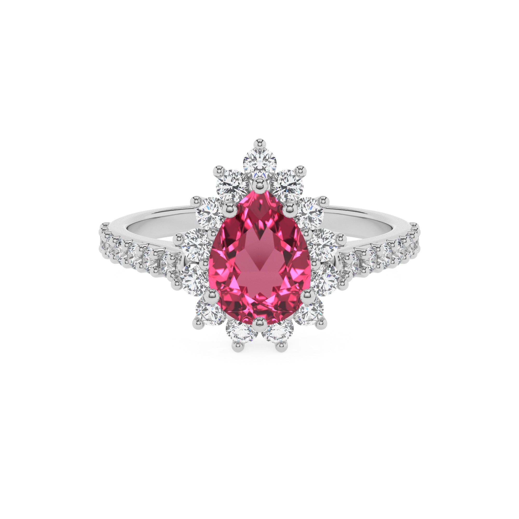 lab-grown pink-tourmaline pear half eterity halo solitaire engagement ring