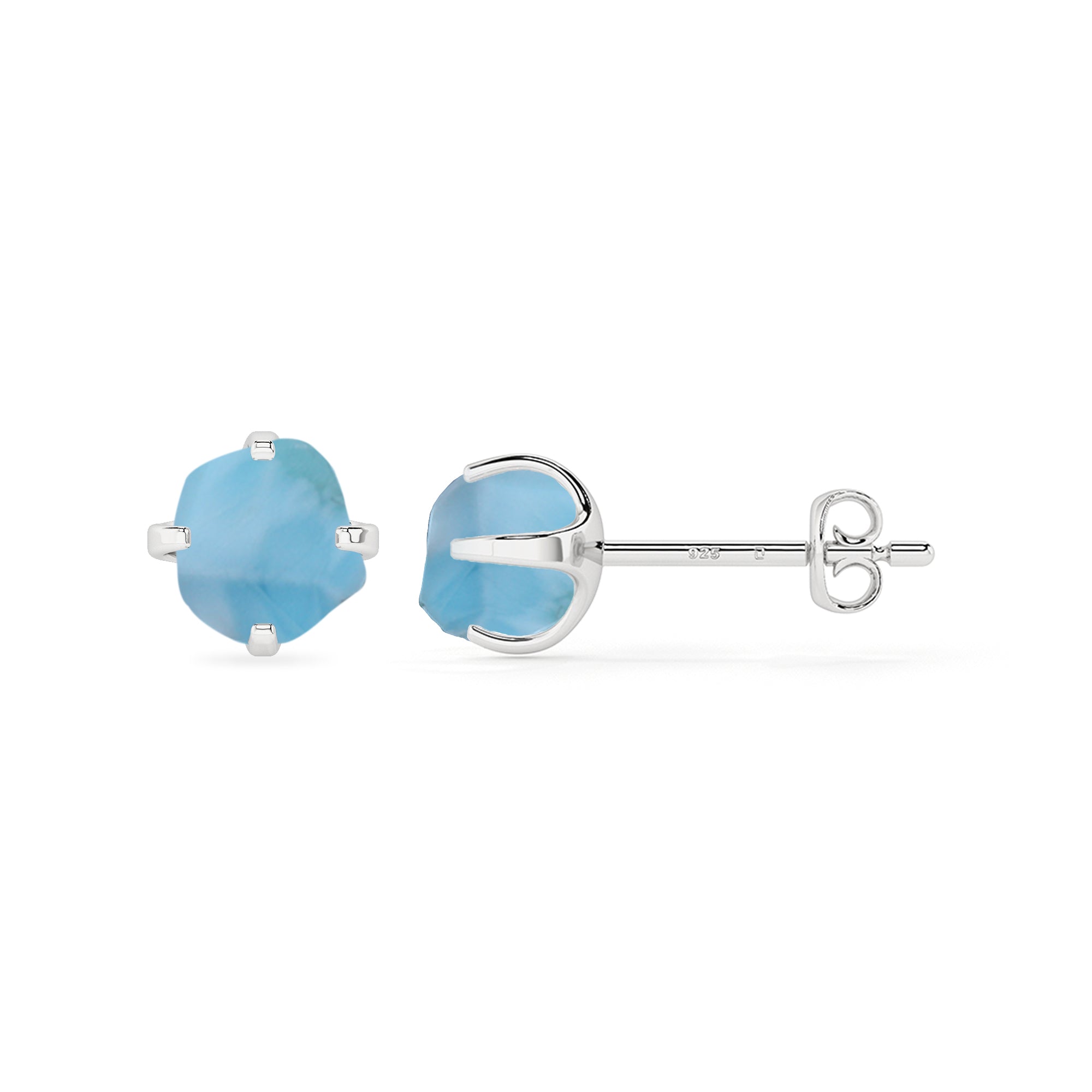 natural larimar rough shape stud earrings