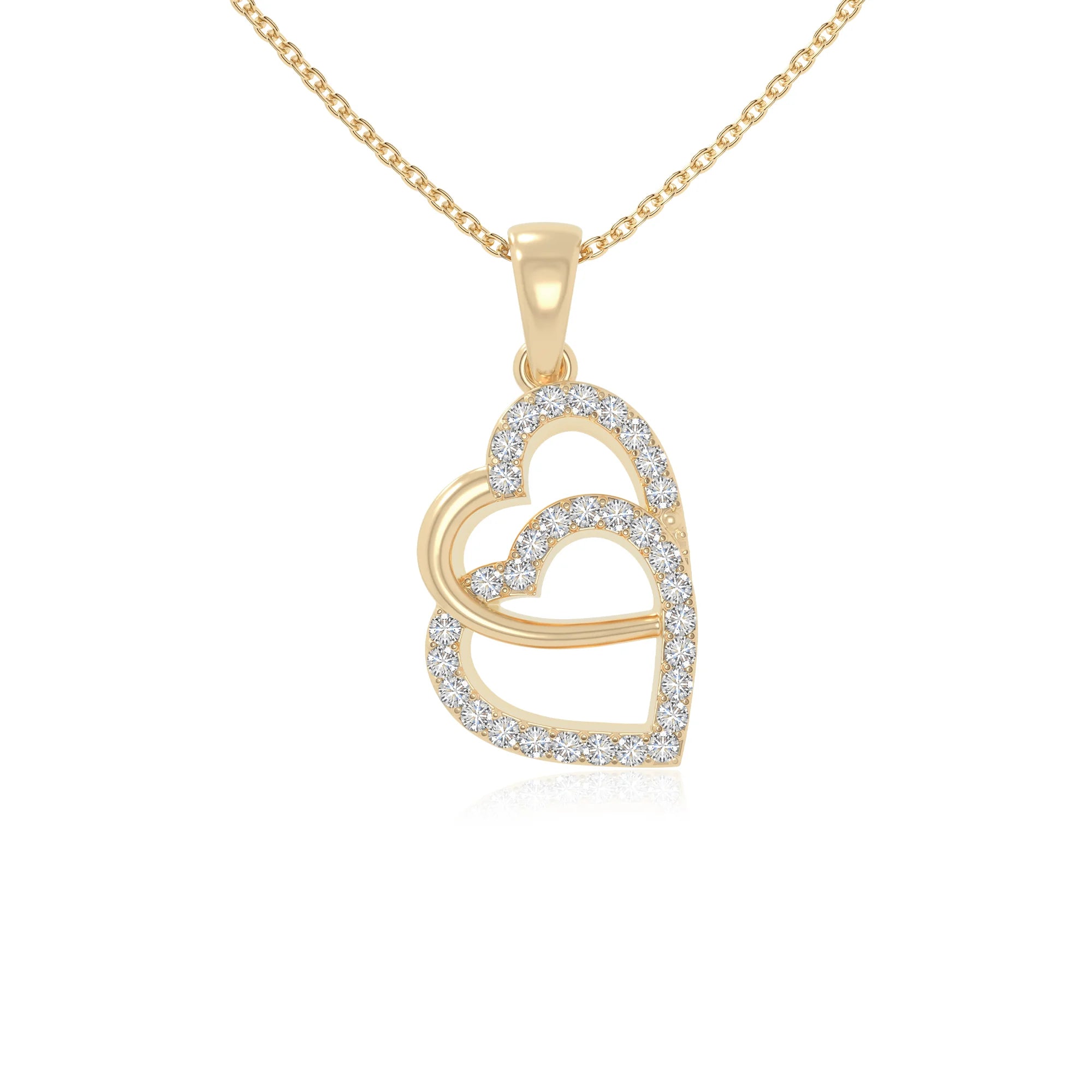 moissanite heart in heart necklaces in yellow gold vermeil 
