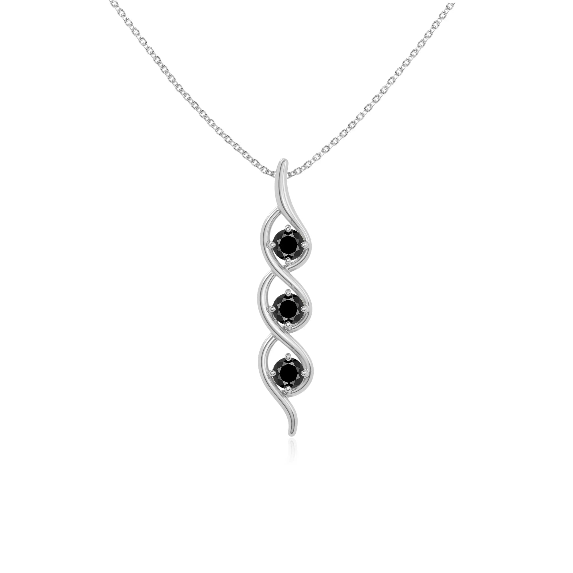 natural black-onyx 3 stone helix necklaces in sterling silver 