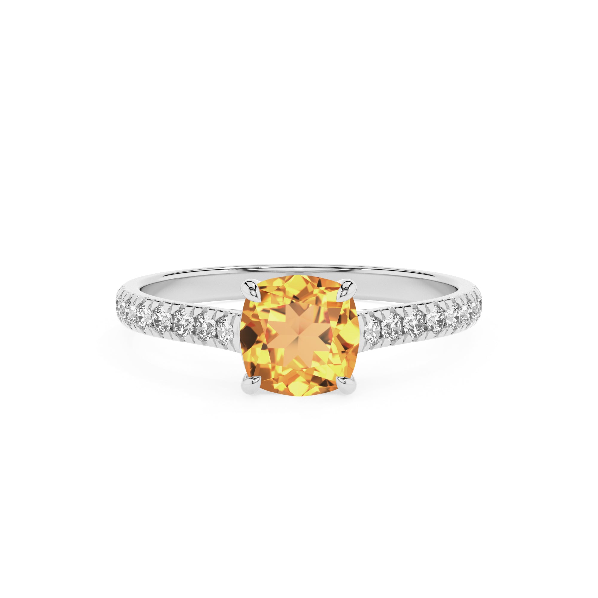 lab-grown citrine cushion half eterity solitaire engagement ring