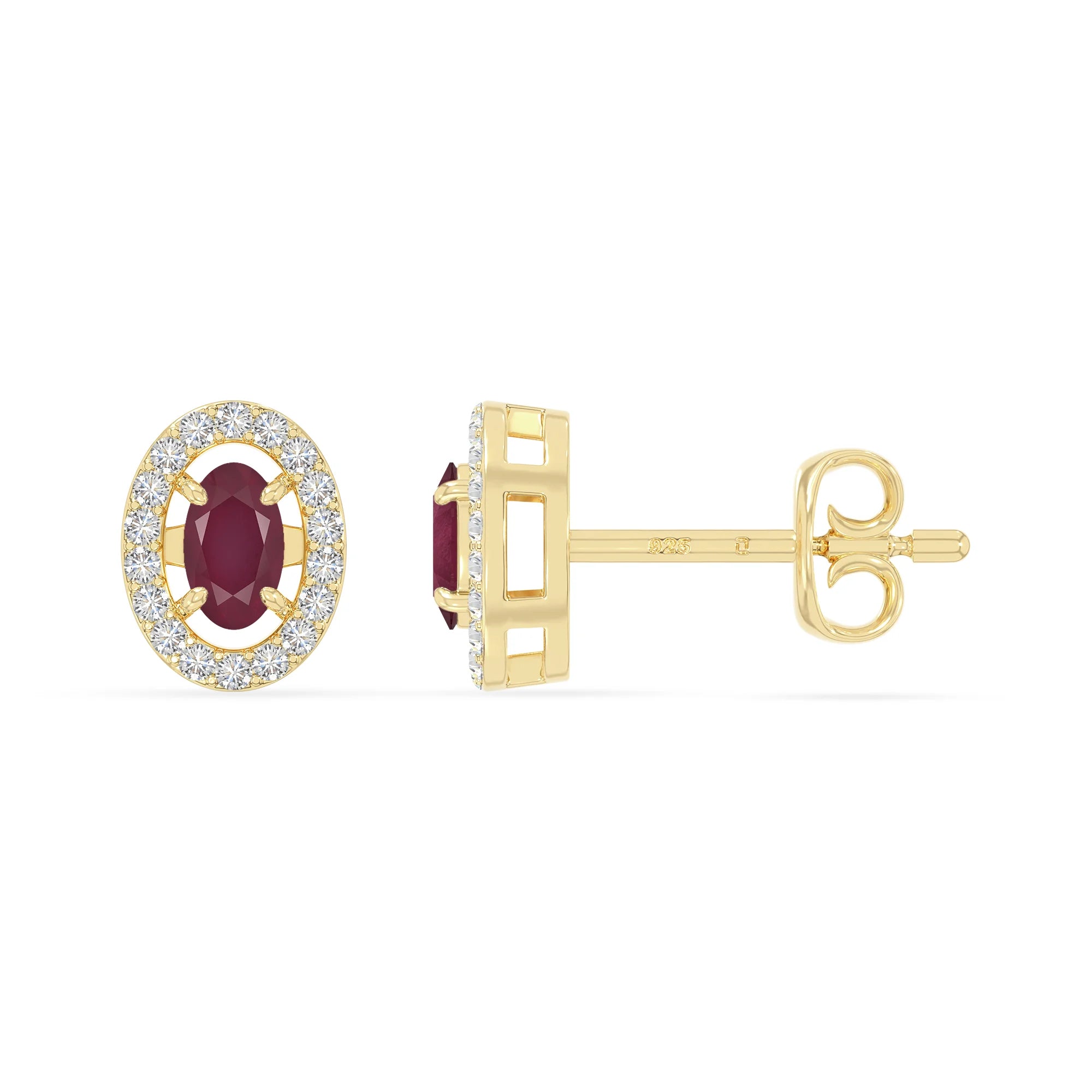 natural ruby halo stud earrings in yellow gold vermeil 