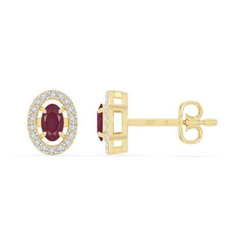 natural ruby halo stud earrings in yellow gold vermeil 