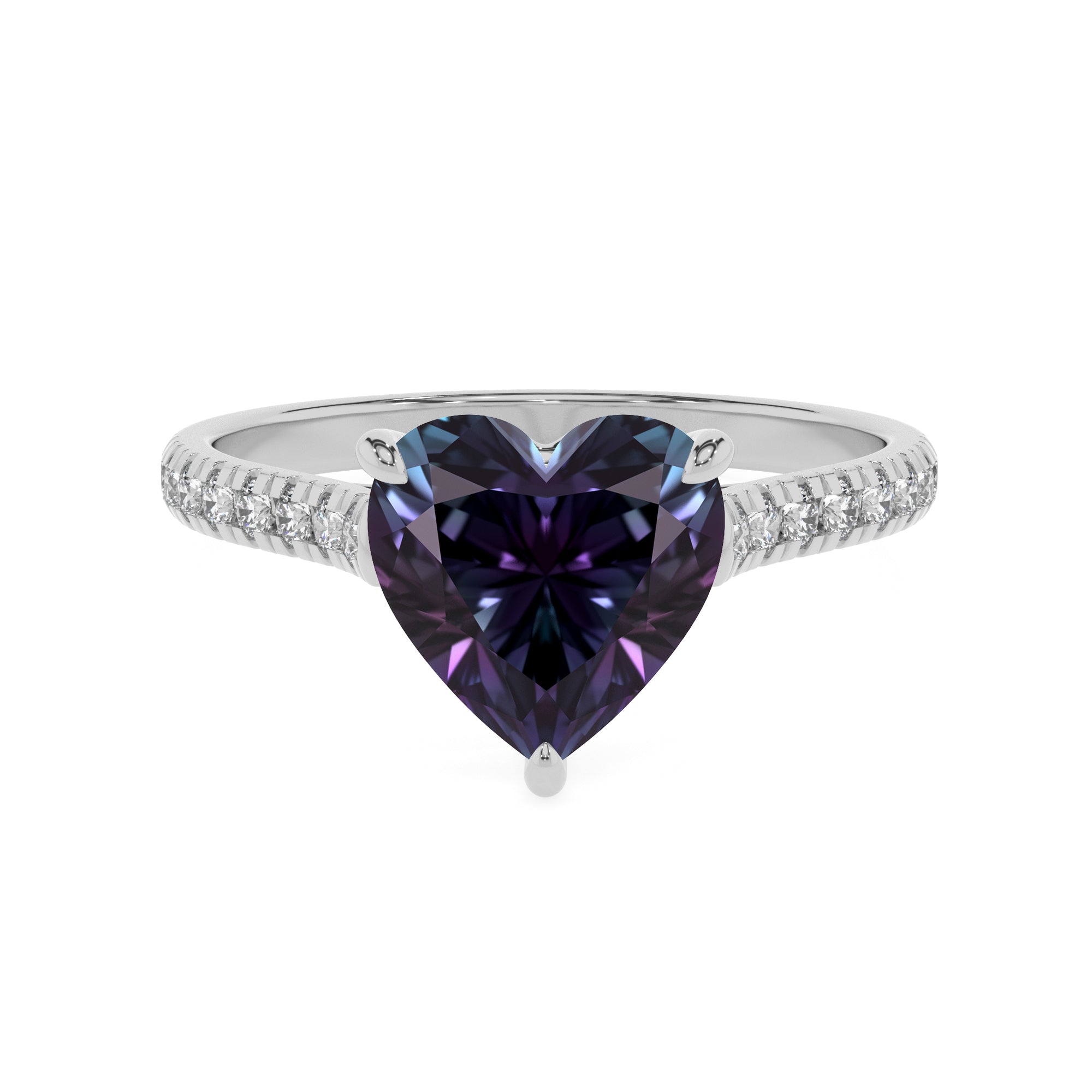 lab grown alexandrite heart half eterity solitaire engagement ring