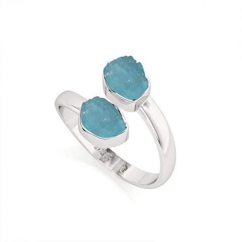 paraiba-apatite rough shape stackable bezel-set ring