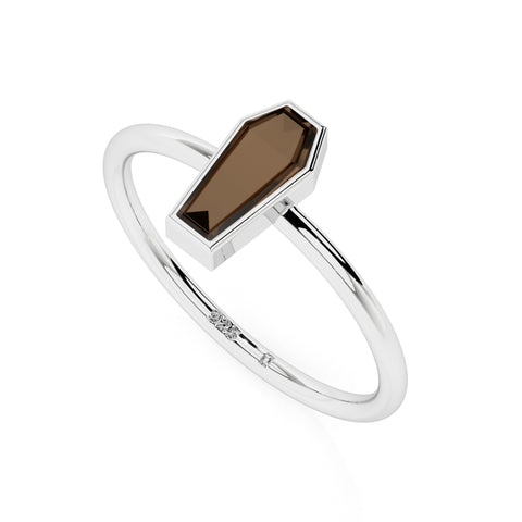 smoky quartz coffin shape stackable bezel-set ring