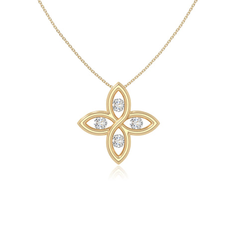 moissanite 4 petal flower necklaces in yellow gold vermeil 