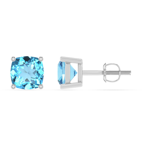 natural swiss blue topaz cushion stud earrings 