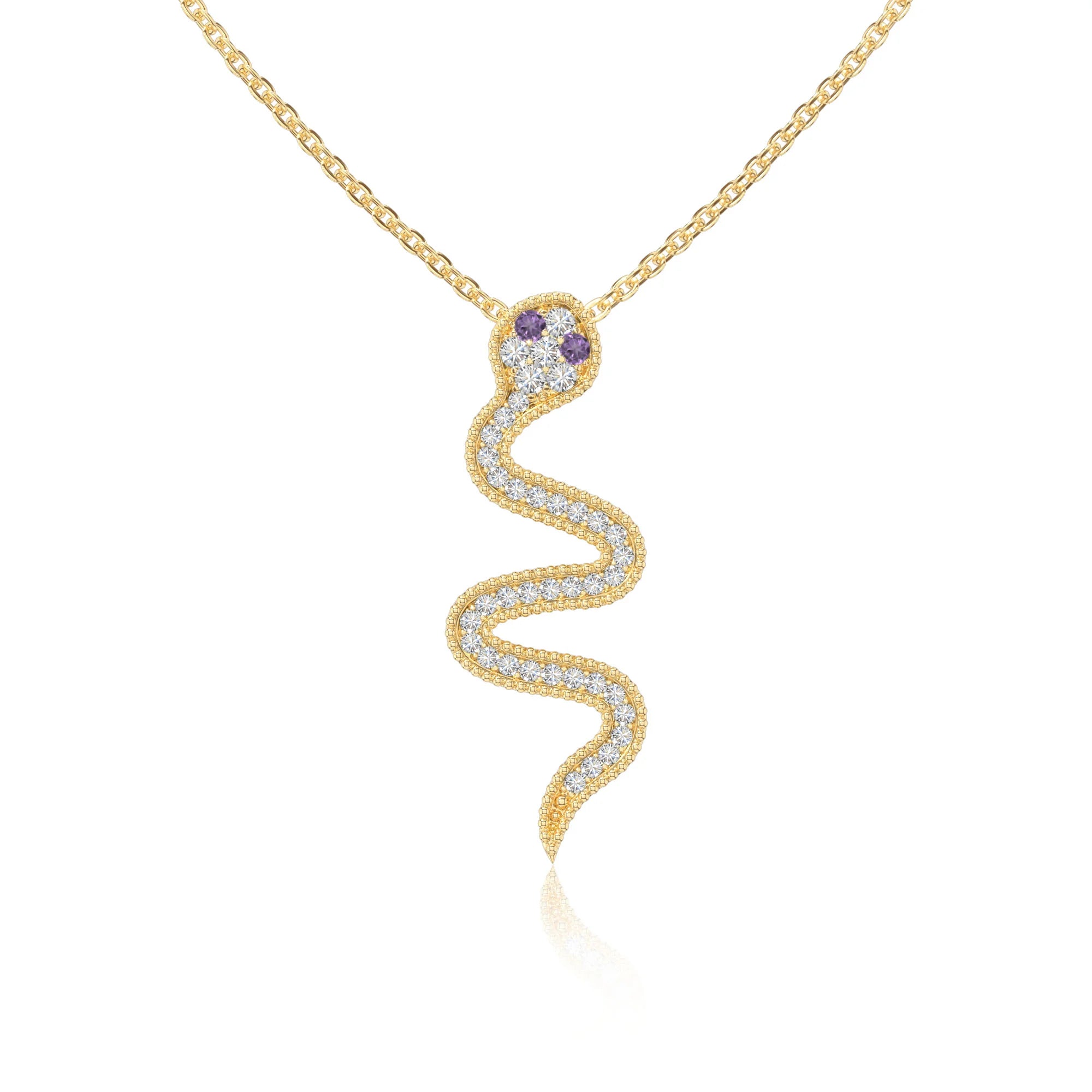 natural amethyst snake necklaces in yellow gold vermeil 