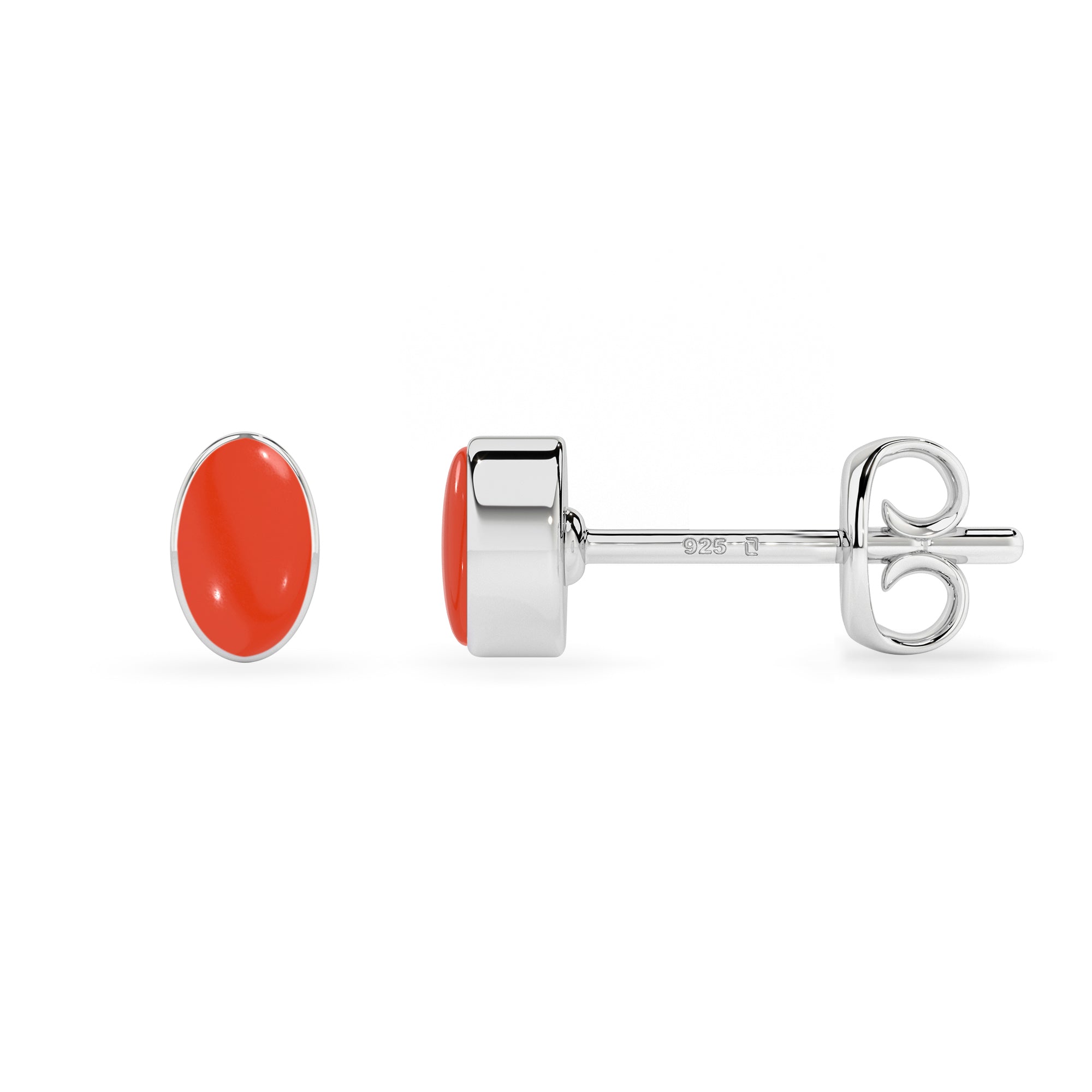 natural red coral oval shape stud earrings