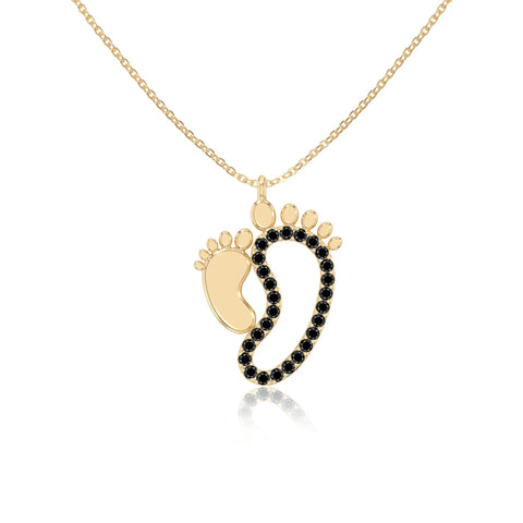 natural black-onyx mother child necklaces in yellow gold vermeil 