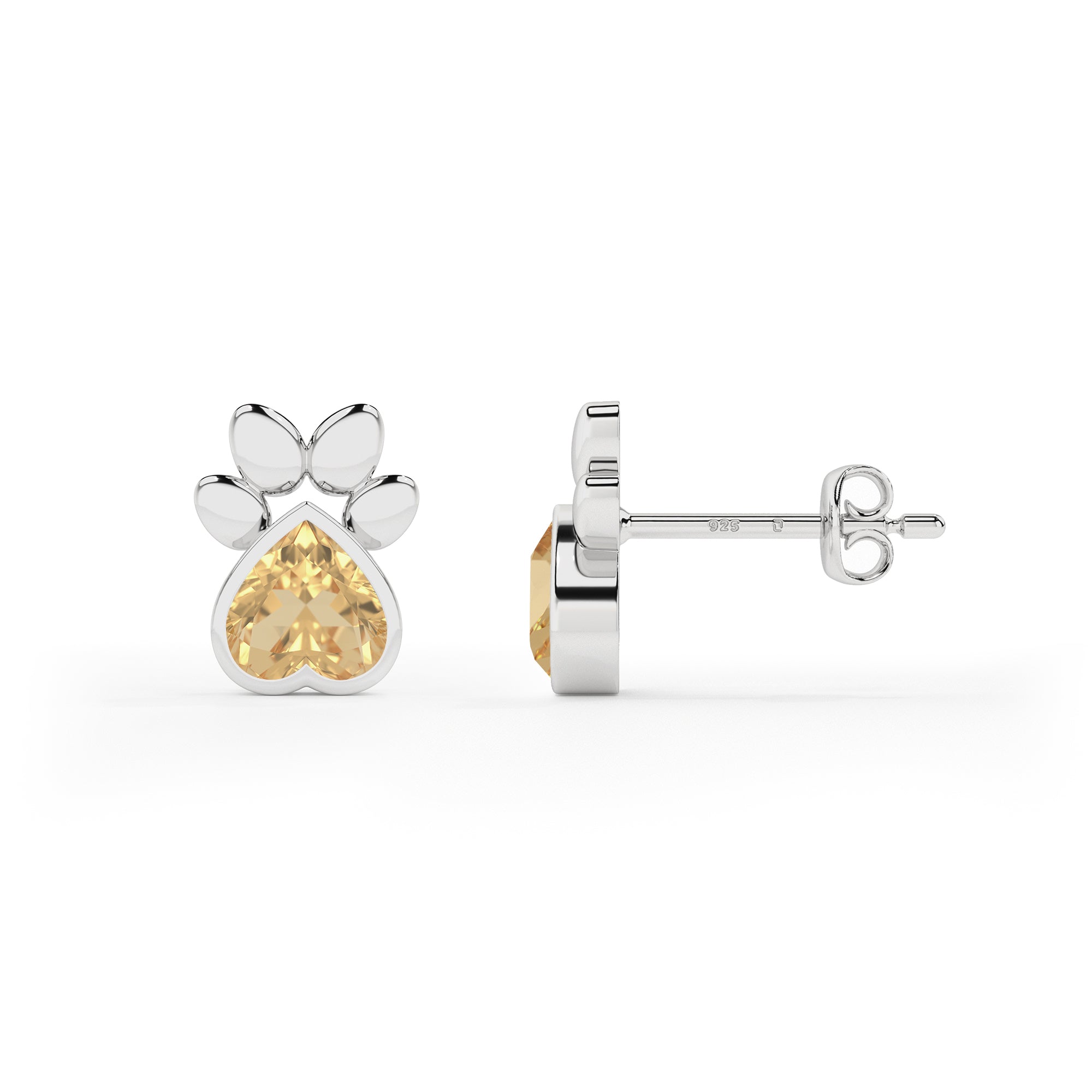 natural citrine heart shape stud earrings