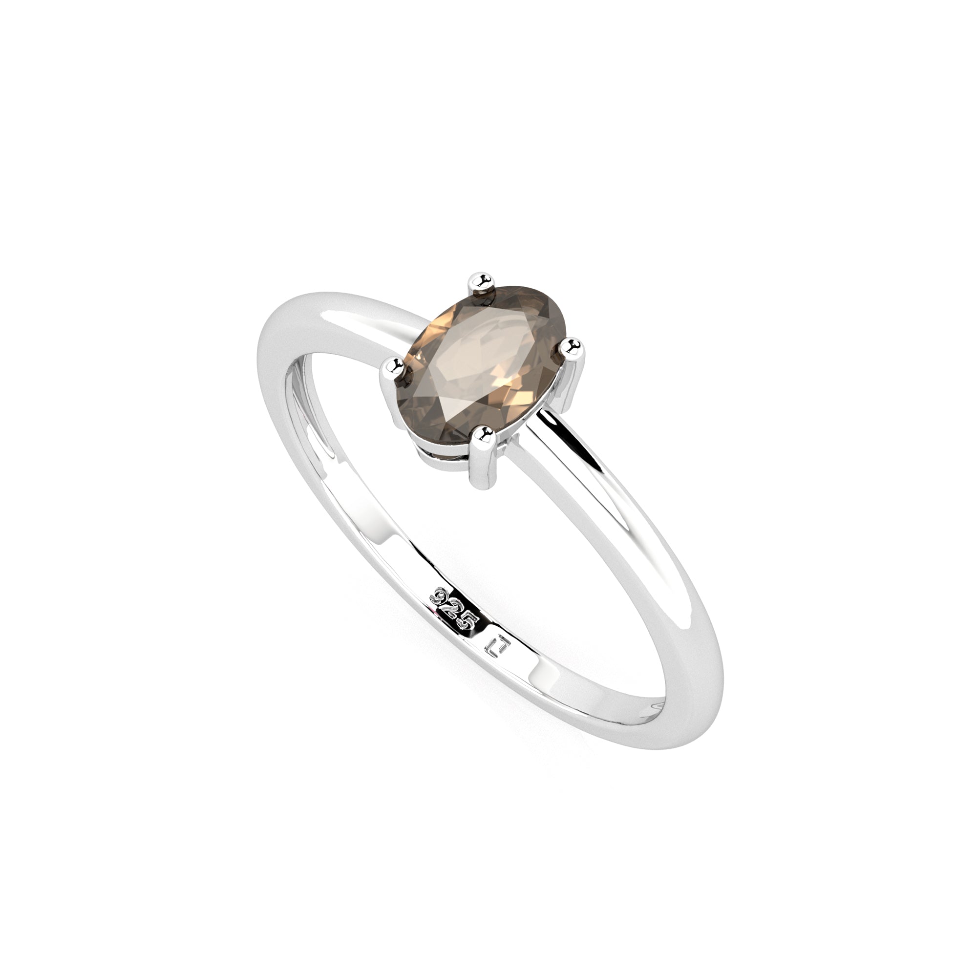 smoky quartz oval cut stackable prong-set ring