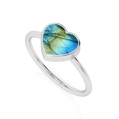 labradorite heart shape stackable bezel-set ring