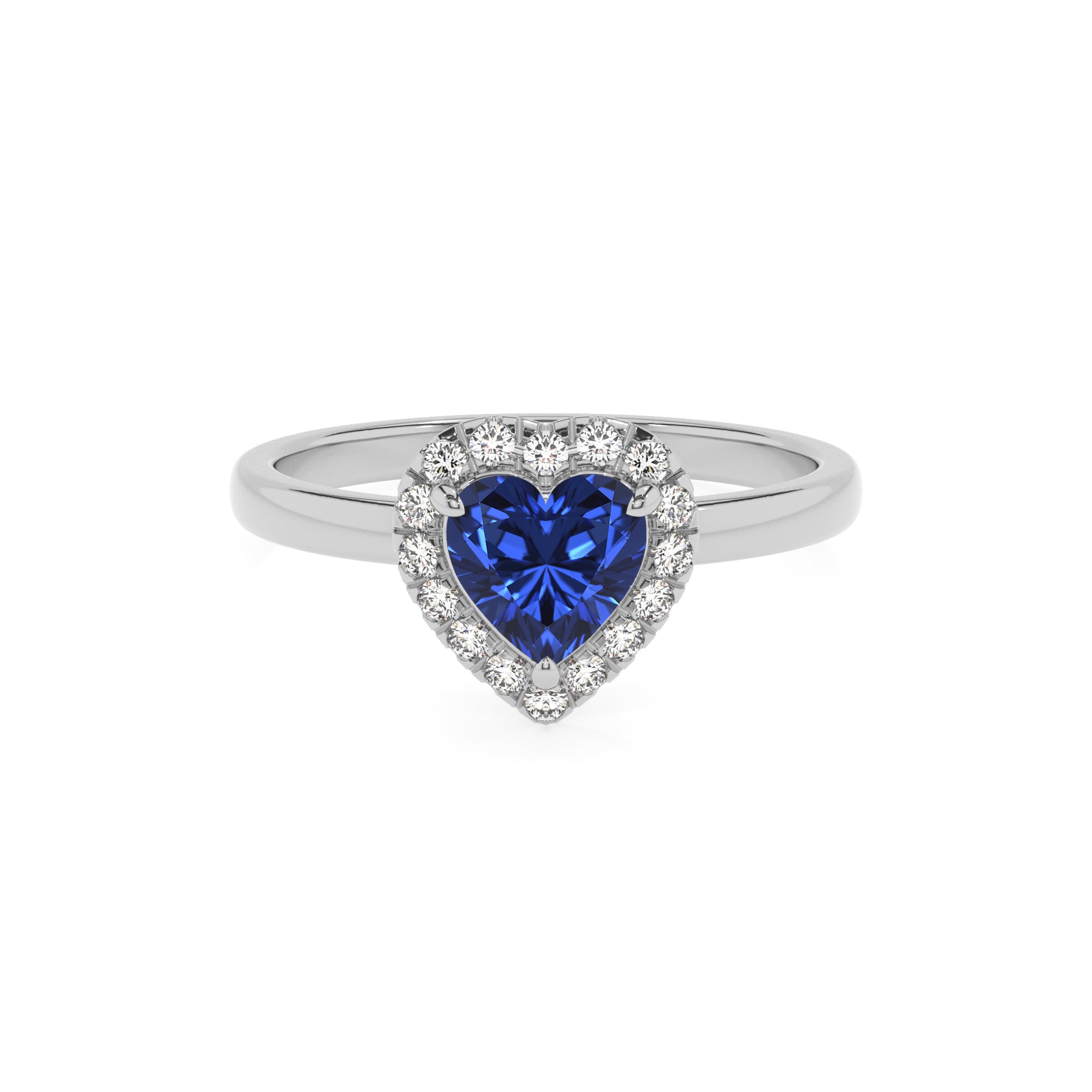 lab-grown blue-sapphire heart halo solitaire engagement ring