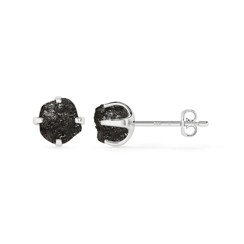 natural black tourmaline rough shape stud earrings