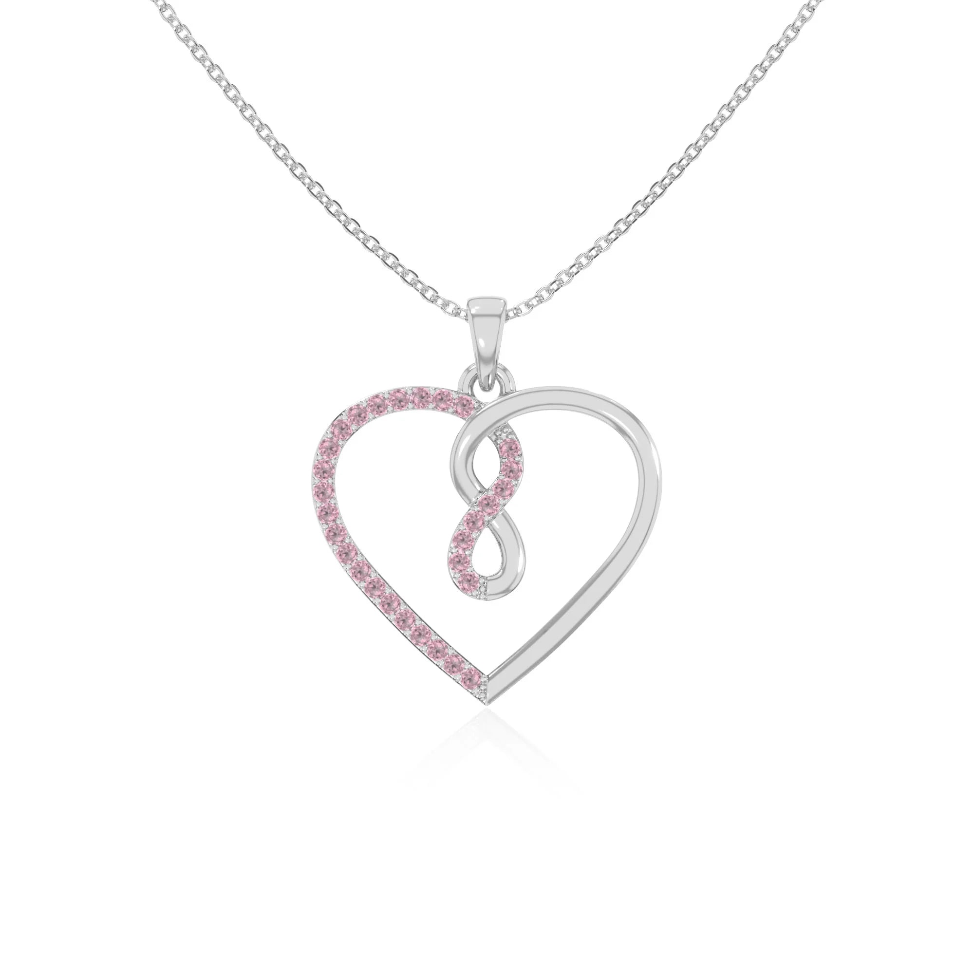 natural pink-tourmaline infinity heart necklaces in sterling silver 