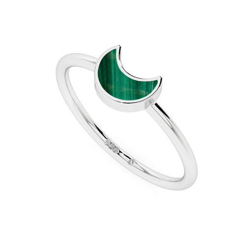 malachite moon shape stackable bezel-set ring