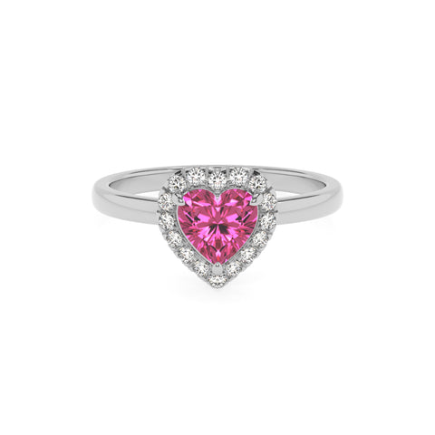 lab-grown pink-sapphire heart halo solitaire engagement ring