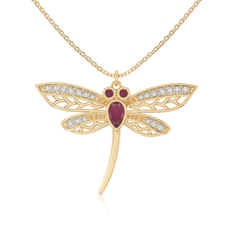 natural ruby dragonfly necklaces in yellow gold vermeil 