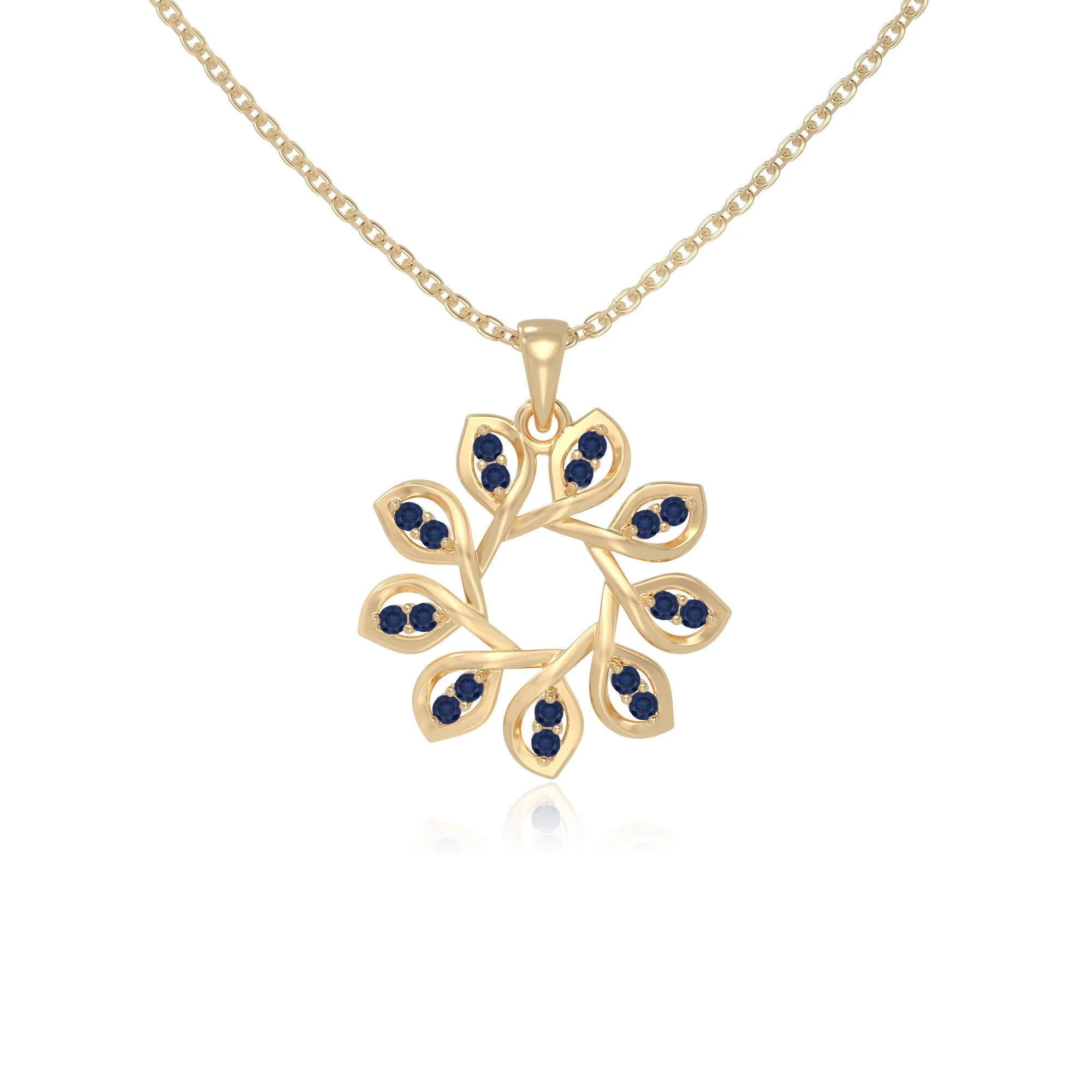 natural blue-sapphire flower necklaces in yellow gold vermeil 
