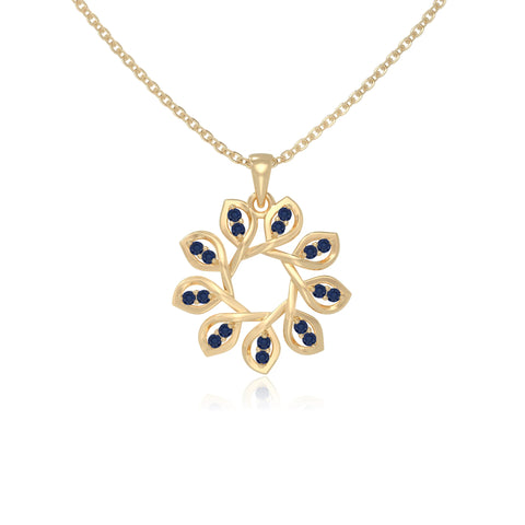 natural blue-sapphire flower necklaces in yellow gold vermeil 