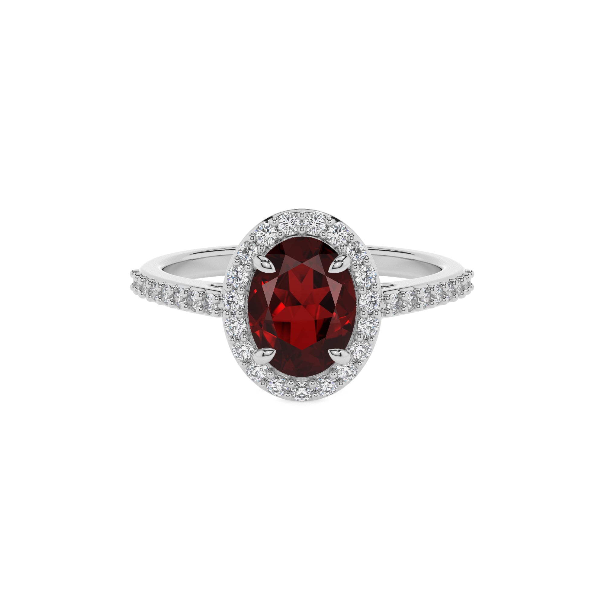 natural garnet oval half eterity halo solitaire engagement ring