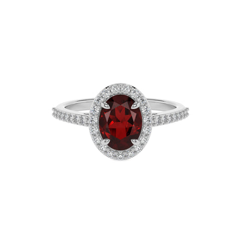 natural garnet oval half eterity halo solitaire engagement ring