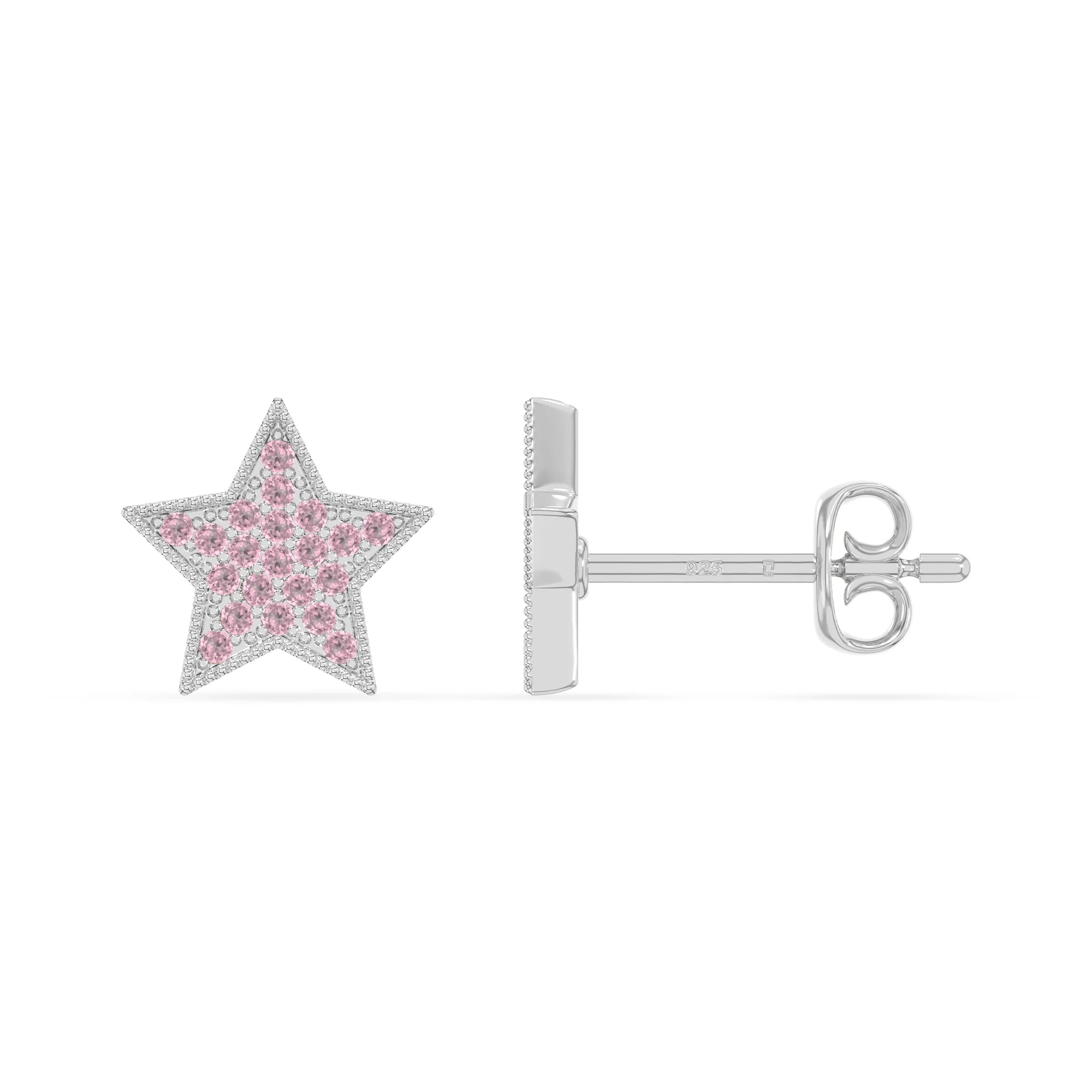 natural pink-tourmaline star stud earrings in sterling silver 