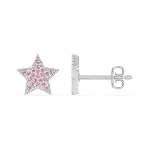 natural pink-tourmaline star stud earrings in sterling silver 