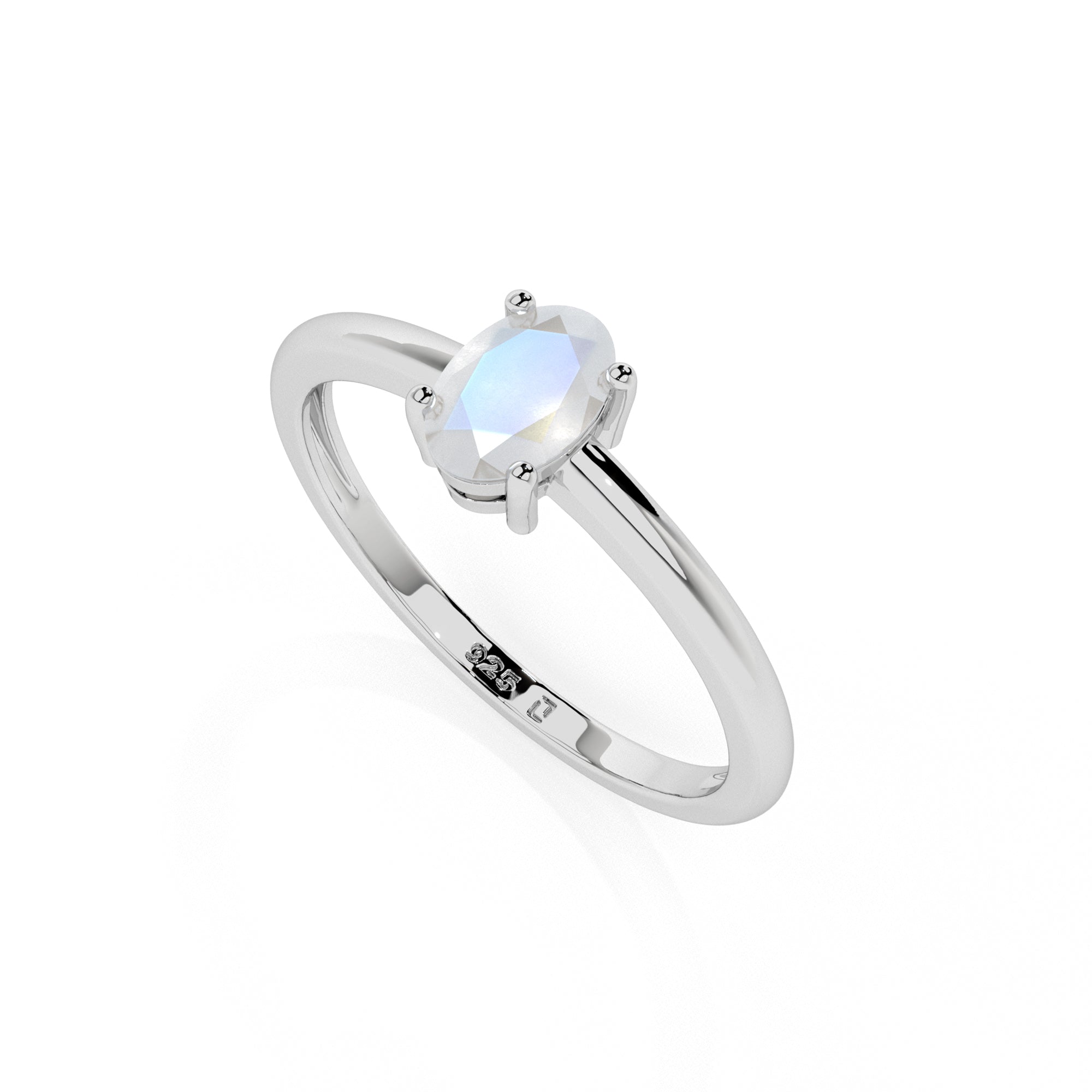 rainbow moonstone oval cut stackable prong-set ring