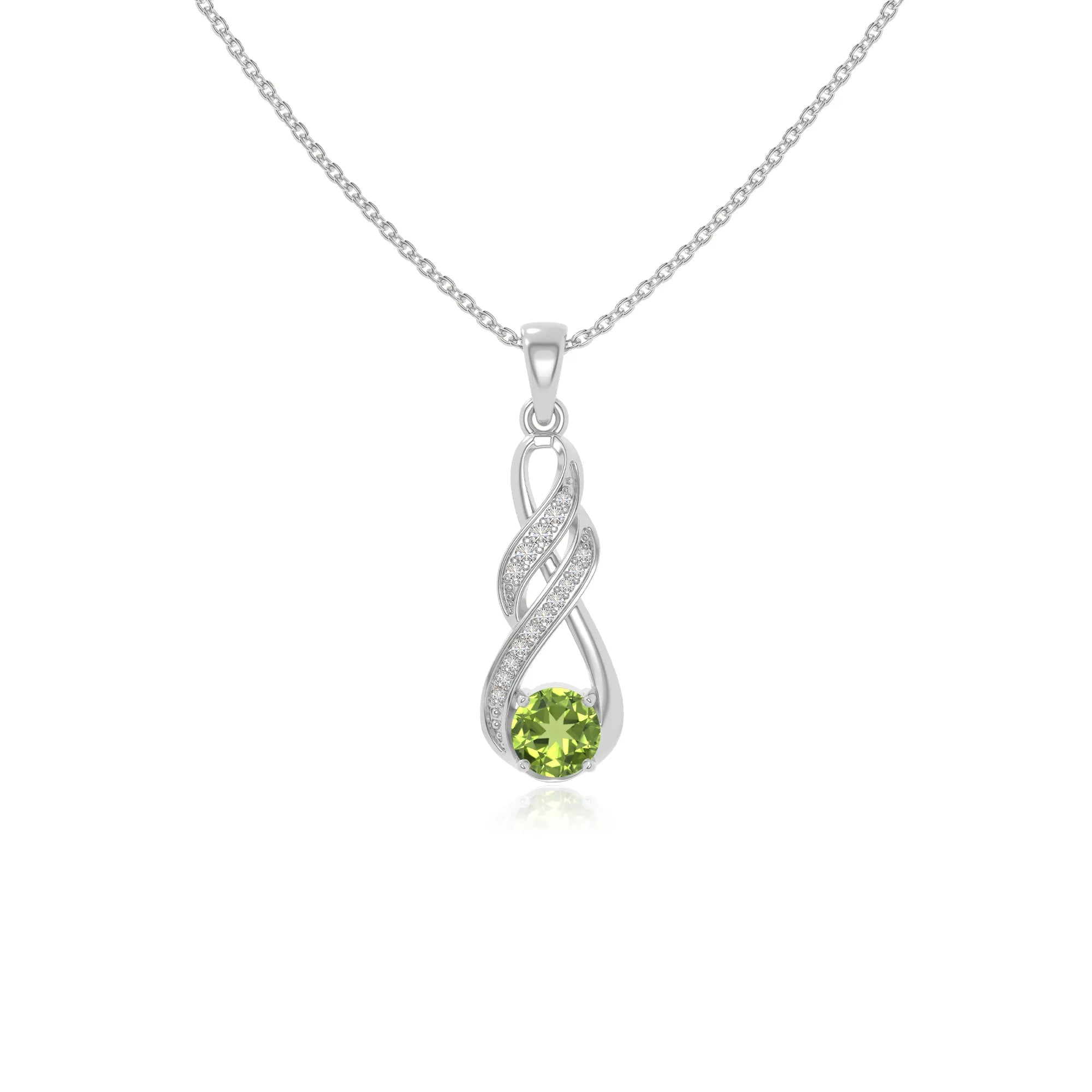 peridot infinity necklaces in sterling silver 