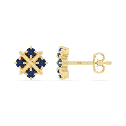 natural blue-sapphire flower stud earrings in yellow gold vermeil 
