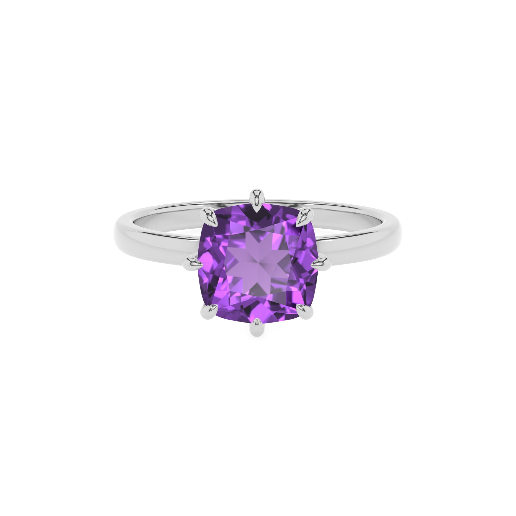 lab grown amethyst cushion solitaire engagement ring