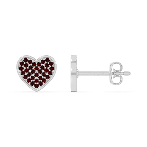 natural garnet heart stud earrings in sterling silver 