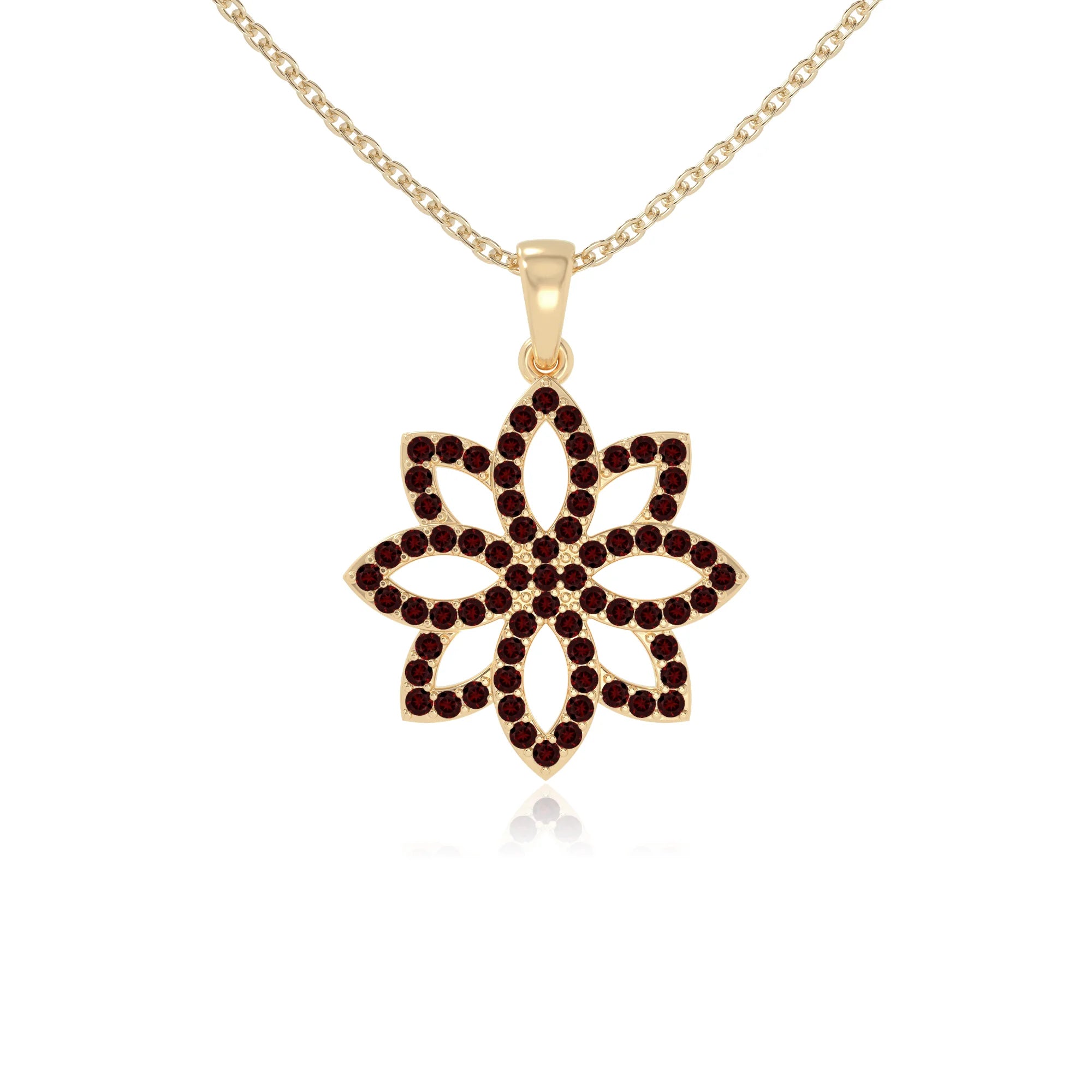 natural garnet flower necklaces in yellow gold vermeil 