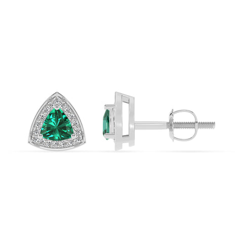 lab grown emerald trillion stud earrings with moissanite 